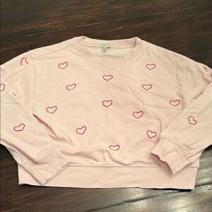Pink Heart Patterned Sweatshirt lightweight J.Crew size medium 8/9